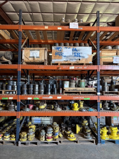 Contents of (5 shelves) w/ assorted 4-1/2 hangers, TC-1 hangers, DSAs, weco flanges & flow iron plug