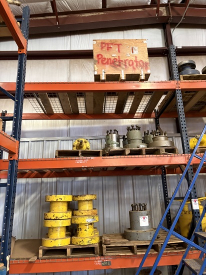 (3 shelves) w/ (18) assorted single stud adapters, 5 spacer spools, hydraulic valve actuator & valve