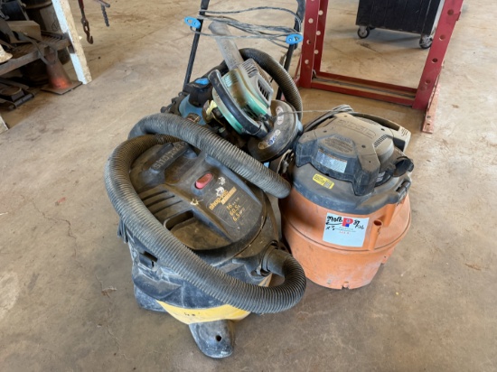 (3) SHOP-VAC TYPE VACUUMS & WEED EATER 25cc GAS BLOWER