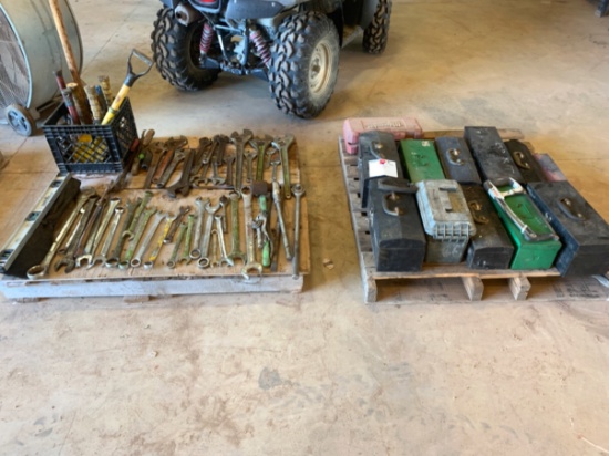 2 Pallets of Wrenchs, Crescents, Hammers and Tool Boxes