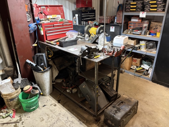 64 x 40 x 41 metal shop table w/ contents