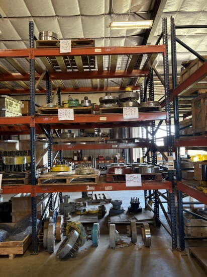 contents of (4 shelves) w/ (35+) assorted landing flanges, single stud adapters, & adapter flanges