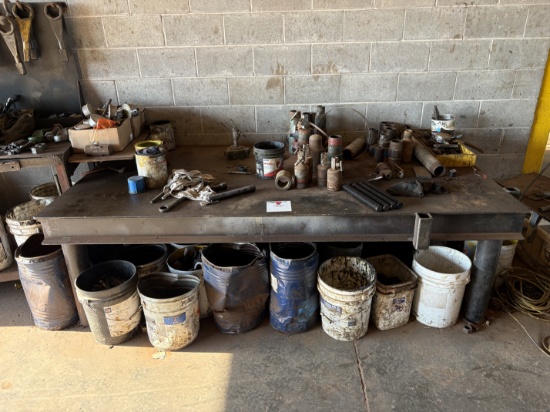 (2) metal shop tables w/ contents