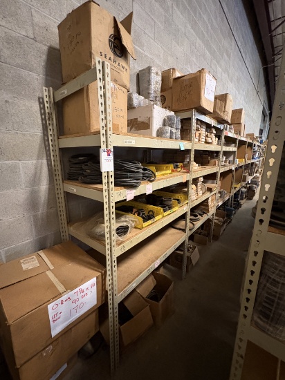 (3) sets of shelving w/ assorted ring gaskets, o-rings, 2-1/16 wedge gates, valve seats, etc
