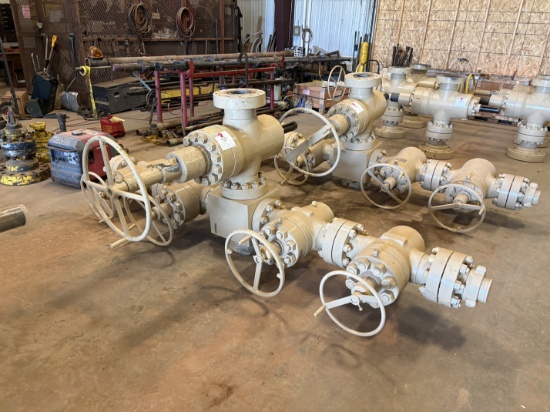 (4) 4-1/16 10k gate valves, (1) 5-1/8 10k gate valve & (1) 4-way fluid cross