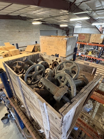 Contents of (4 shelves) w/ 7 fluted hangers, 4-1/2 to 9-5/8 PE seals, & crate of choke valves & chok