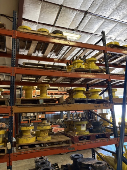 (4 shelves) w/ assorted 4 to 7 spools, single stud adapters, & 5 10k blind flanges