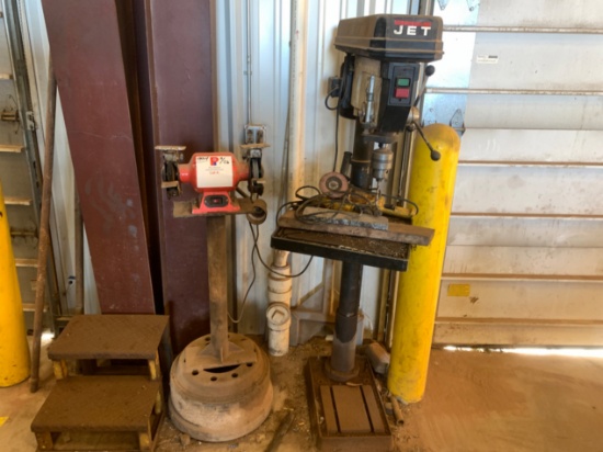 JET Step Pulley Drill Press and Stark 6 Electric Bench Grinder