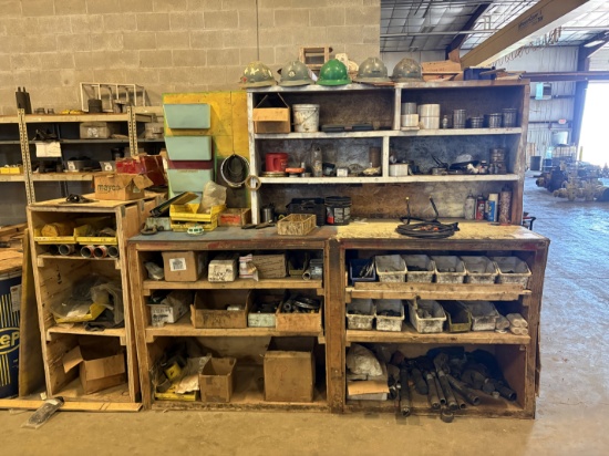Contents of shop table to include: assorted pipe nipples locking pins, pressure gauges, o-rings, etc