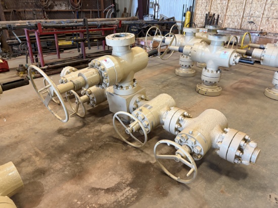 (4) 4-1/16 10k gate valves, (1) 5-1/8 10k gate valve & (1) 4-way fluid cross