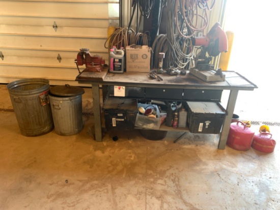 7 x 3 x 2 Shop Table w/ Wilton Vice and Milwaukee 12 Chop Saw and all its Contents