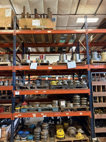 Contents of (5 shelves) w/ (160+) assorted 1-13/16 to 2-9/16 landing flanges & (7) 2 x 7 Single stu