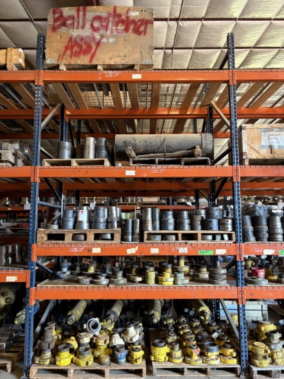Contents of (5 shelves) w/ Assorted 2 to 4 weco flanges, tubing/casing hangers, casing cutoffs, etc.