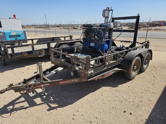 Portable pneumatic grease pump mtd on 12 x 6 shopbuilt t/a bumper pull trailer
