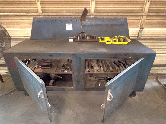 8x2.6x3.6 METAL ROLLING TOOL CABINET & WORK BENCH W/ LATHE TOLLING CONTENTS