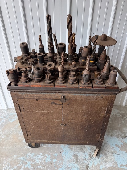 Vintage tool cabinet with assorted Machine Tooling, Drill, End Mills, Holders, & Related