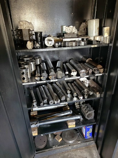 CABINET w/ 30+) CNC LATHE CUTTING TOOLS, ADAPTERS, JAWS, BARS, & RELATED