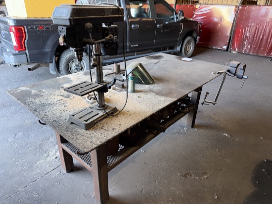 8x4x3.4 HEAVY DUTY METAL WORK TABLE W/ SMALL DRILL PRESS