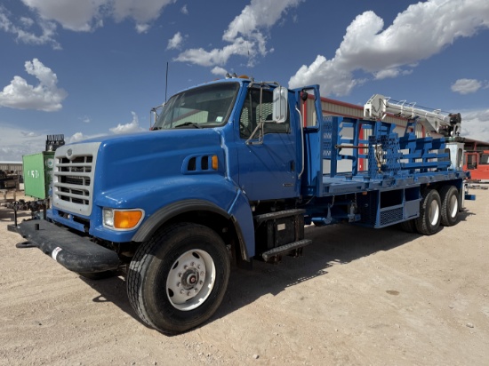 2002 STERLING LT9500 T/A 24 FLATBED FLOW IRON CRANE TRUCK