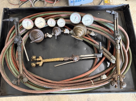 30 FT. Oxygen/Acetylene Hose, 3 Sets of Victor gauges as well as 3 Victor Torches.
