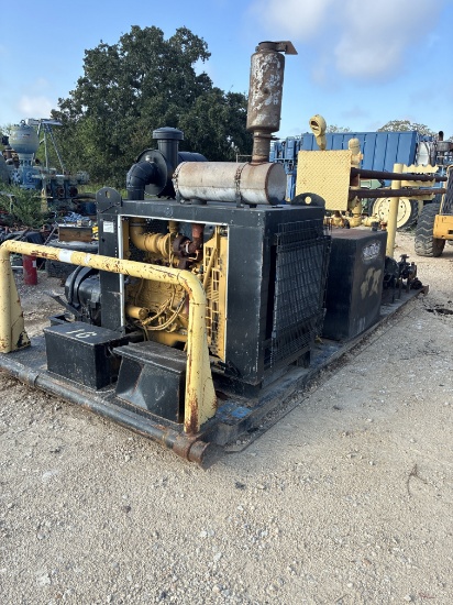 GARDNER DENVER TEE 5K TRIPLEX WELL SERVICE PUMP P/B CATERPILLAR 6-CYL ENGINE, SKIDDED