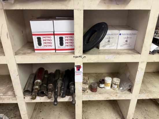 (4 bins) w/ sucker rod fishing tools; Overshots, swab mandrels, swab cups, etc.
