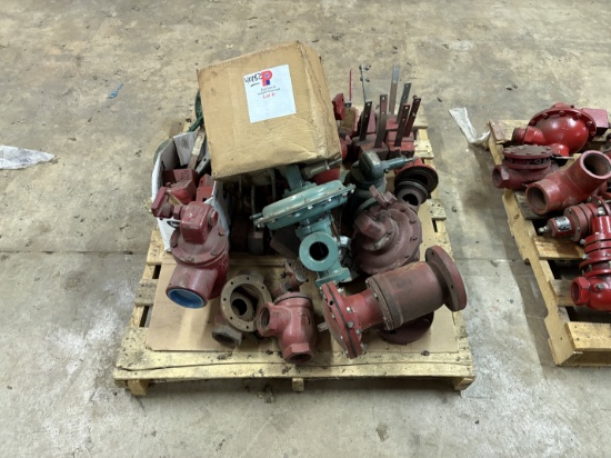 Pallet of (8) assorted Kimray 2 & 3 ball & check valves, & valve parts