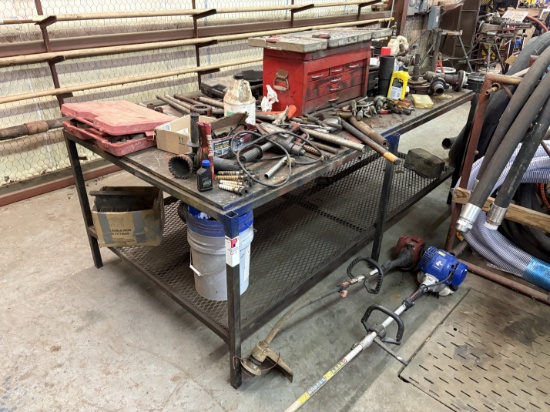 98 x 52 x 36 shop table w/ contents