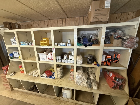 Wall Section (14) Boxes Of Nitrile Gloves, (200+) Pairs G-Grip Gloves, Blakc Dot Gloves, Flame Resis