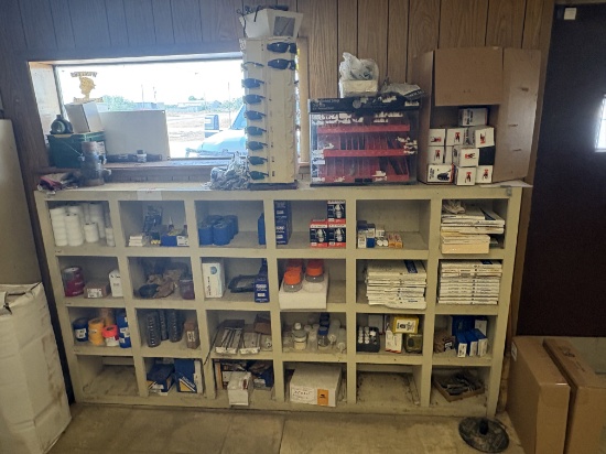 18-bin shelf w/ contents
