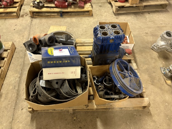 Pallet w/ assorted air compressor parts, pump catalogs, & (3) boxes Xtreme solution cleaner