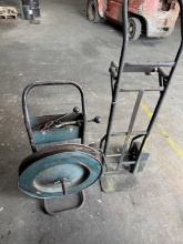 LOT W/ STRAPPING CART, 2-WHEEL DOLLY, & STRAPPING CONTENTS