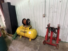 LOT W/ 2K LBS ENGINE STAND, SHOP AIR TANK, HOSE & REEL, & WEATHER GAURD TOOLBOX