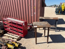 (2) metal shop tables & tool rack