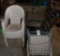 Outside Furniture- 4 White Plastic Chairs, 2 Green Chairs, Lawn Chairs, 2 Metal Frame Chairs, Table