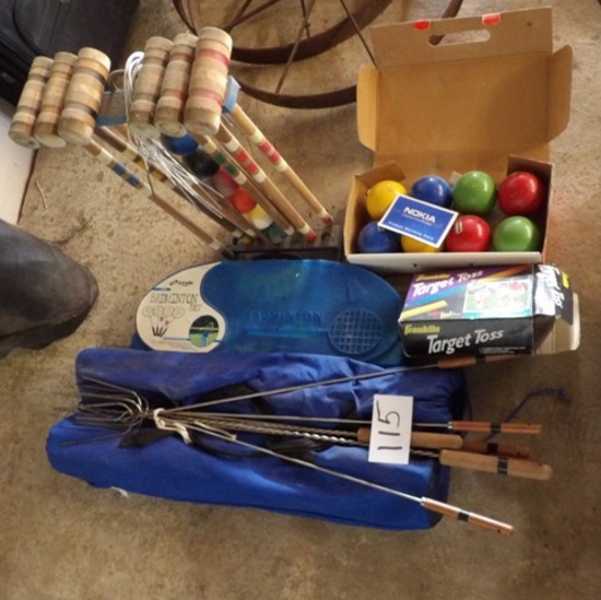 Croquet Set, Bocce Ball Set, Target Toss, Bad Mintor Set, Fold up Lawn Chairs, Hot Dog Sticks