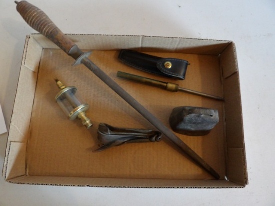 Bell, Sharpening Steel, Oiler, Tool in Sheath, Boss Huskin Peg