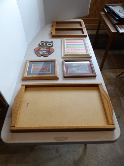 Bless your Home Owl, 2 Deer Pictures, 3 Wood Frames, misc print