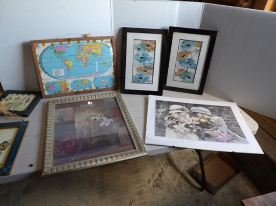3 Birdhouse Pictures, 4 Floral Pic, World Map