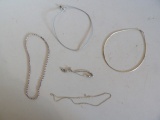 Assorted Jewelry- 3 Sliver Color Necklaces, Bracelet
