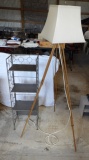 Lamps, Lamp on Wood Tripod, Collapsible Metal Shelft
