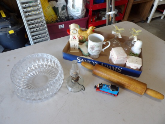 Glass Bowl, Rolling Pin, Lamp, Salt & Pepper, & Misc