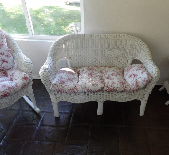 Wicker Couch, 2 Chairs, Table, Rocking Chair