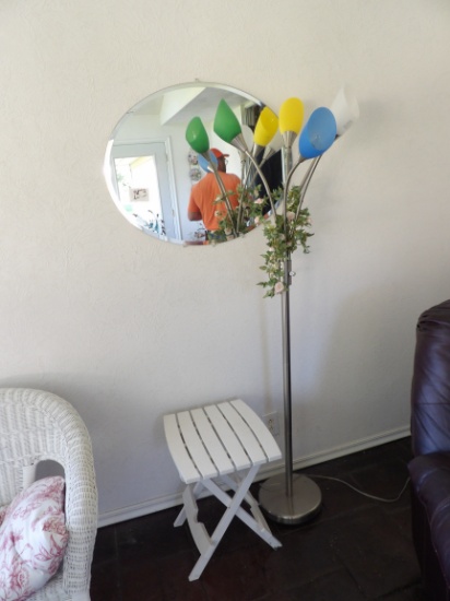 Oval Bevald Mirror, Floor Lamp, Small Table