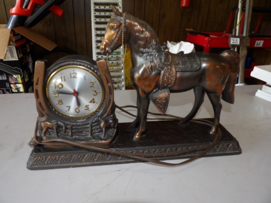 Metal Horse Statue w/Clock