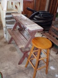 3 Wood Benches & 8 Plastic Chairs
