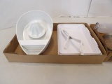 Kitchen Aid Rimmer, Pampered Chef Trays w/Tongues, Butter Dish, Measuring Cup, Rubber Cupcake holder