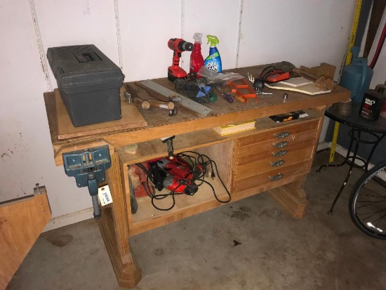 Handmaid Solid Red-Oak Workbench W/ Vice