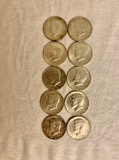Lot of 10 1964 90% Silver Kennedy Half Dollars