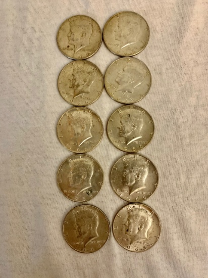 Lot of 10 40% Silver Kennedy Half Dollars